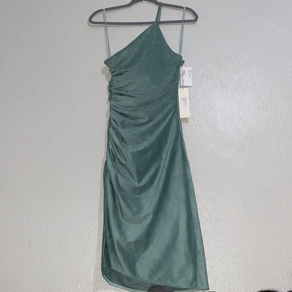NWT Ronny Kobo XS Sage Zarma Ruched One-Shoulder Midi Dress - Picture 10 of 15